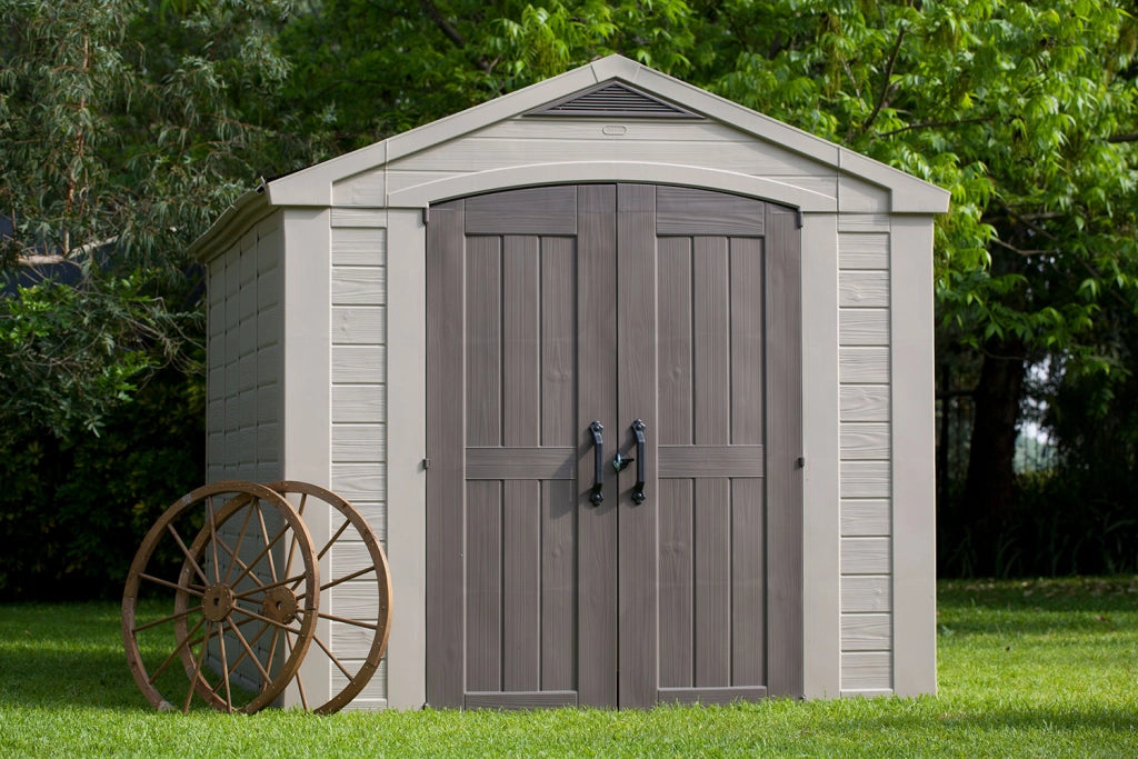 Casetta da Giardino con Mensole 256,5x331,5x243 cm Keter Factor 8x11 in Polipropilene Rinforzato Beige