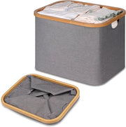 Cestello di Asciugatura in Bambù - Contenitore di Stoccaggio per Camera da Letto e Bagno - 50 Litri, Grigio, Sostenibile, Spazievolutivo, Multifunzionale