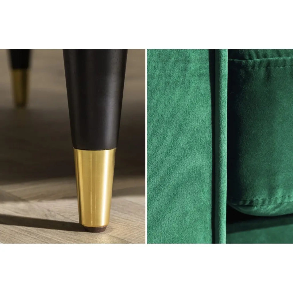 Divano KOLIRI a 3 posti verde smeraldo – Divano di design in velluto con struttura in legno massiccio