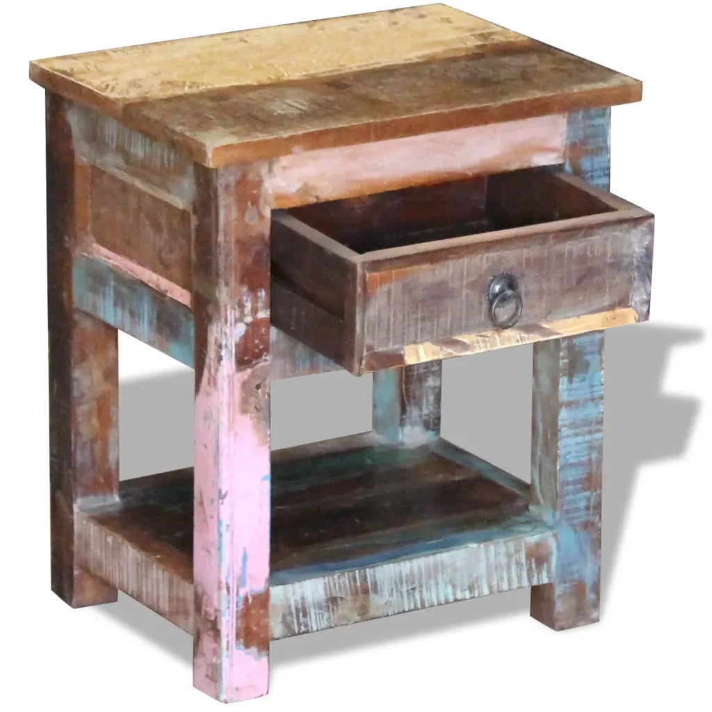 Tavolino con 1 Cassetto Legno Massello di Recupero 43x33x51 cm cod mxl 9472