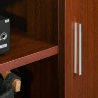 Mobile Porta TV Classico da Soggiorno con 2 ripiani e 2 Armadietti, in MDF e Acciaio Inox, Marrone, 120x39.5x52cm