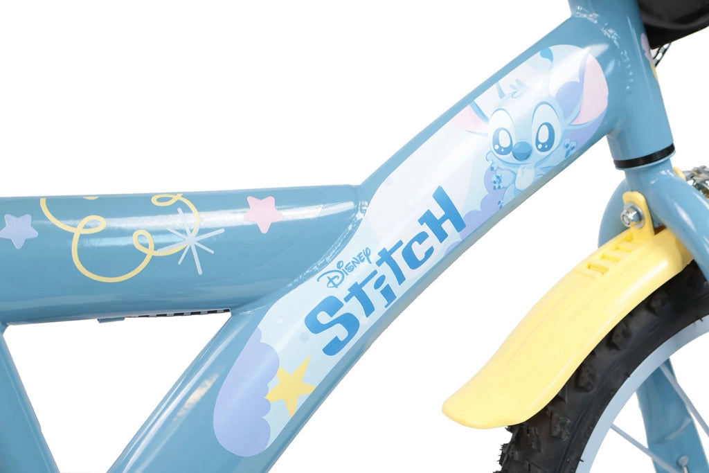 Bicicletta per Bambini 14" Disney Stitch Freni Caliper e Stabilizzatori in Acciaio Hi-Ten Azzurro