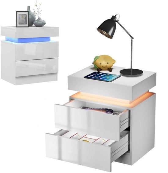 Nachtkastino con 2 ante, comodino da notte con luce UV LED, comodino LED per camera da letto, comodino da notte con illuminazione LED per camera da letto
