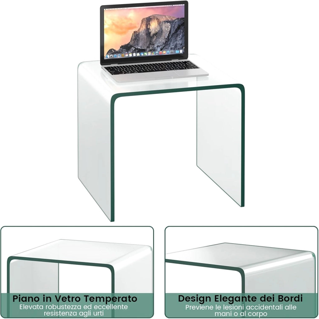 Tavolino da Salotto in Vetro Temperato, Tavolino con Bordi a Cascata & Piedini Antiscivolo, Tavolino Moderno per Camera da Letto, Soggiorno, Ufficio e Hotel, 45 x 45 x 41 cm