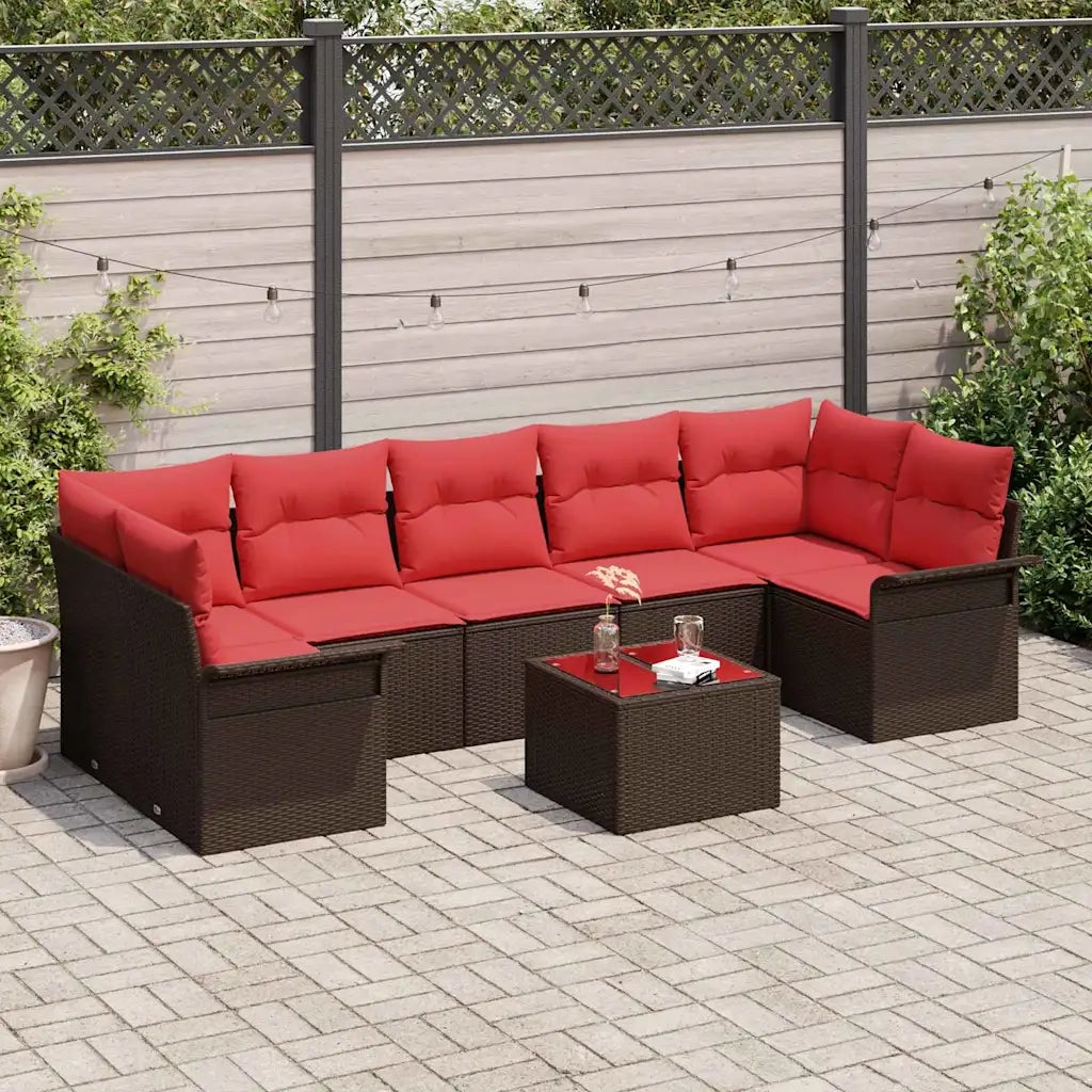 Set Divano da Giardino 8 pcs Beige e Rosso polyrattan