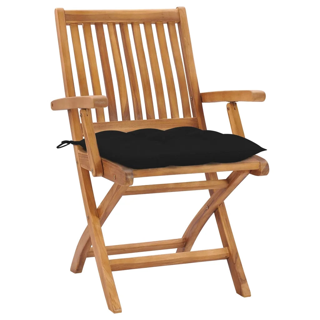 Sedie da Giardino 2 pz con Cuscini Neri in Massello di Teak 3062428