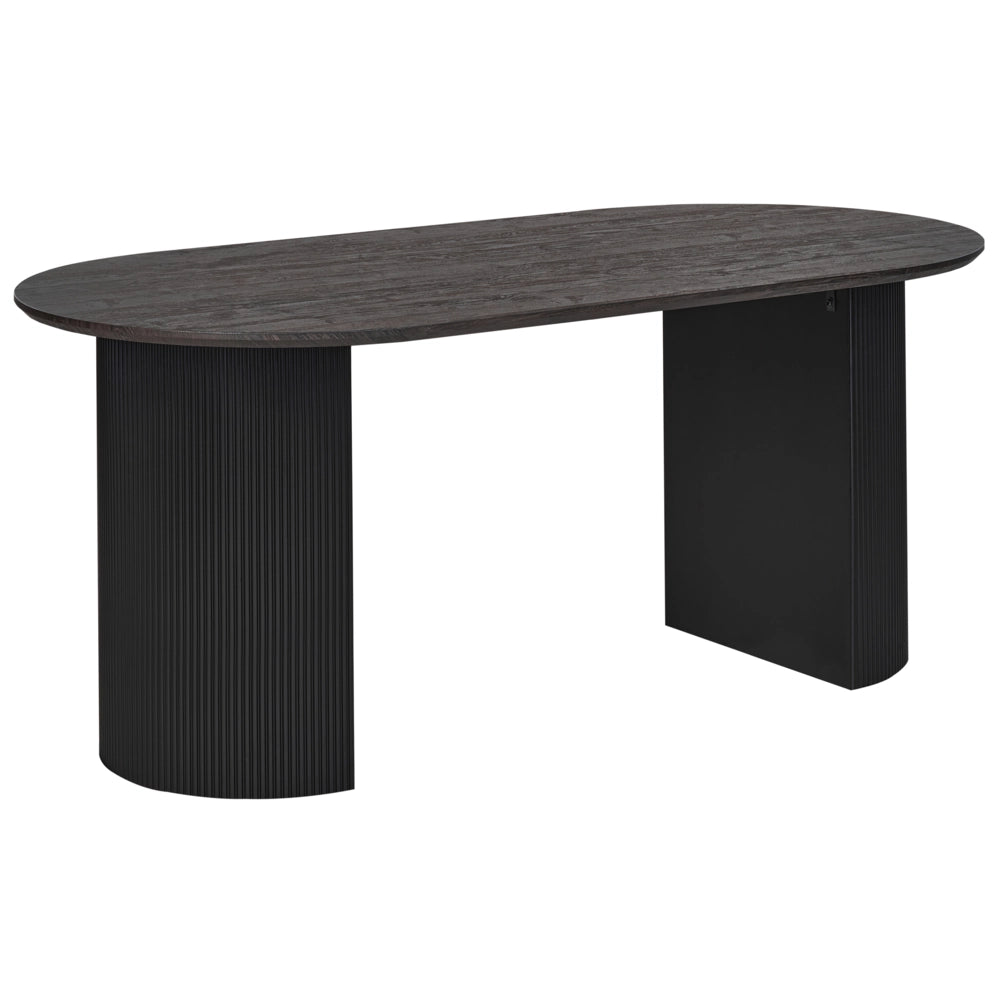 Tavolo da pranzo con piano in MDF nero 180 x 90 cm Ovale a due gambe scanalate Mobili da sala da pranzo moderni