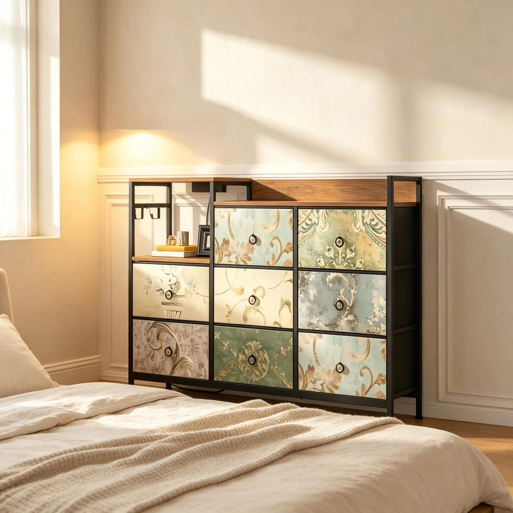 Cassettiera con 8 cassetti; prese e USB - per ingresso - 132 x 29 x 88 cm - multicolore