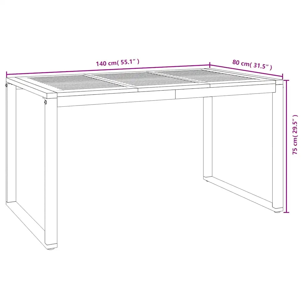 Tavolo Giardino con Gambe a U 140x80x75cm Legno Massello Acacia