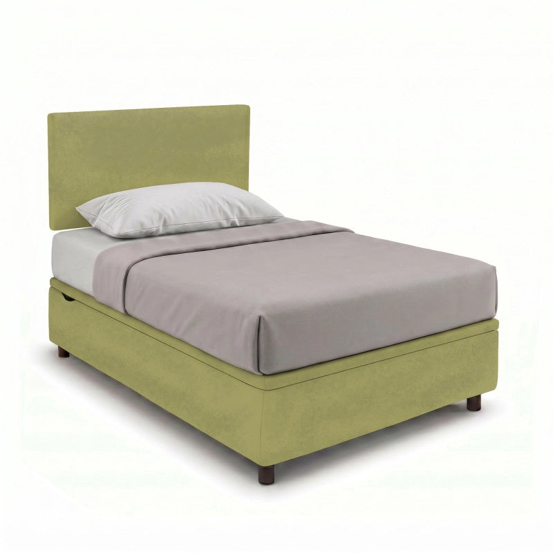 Letto imbottito Singolo 80x200 cm Flat - Contenitore,Microfibra,Tè verde