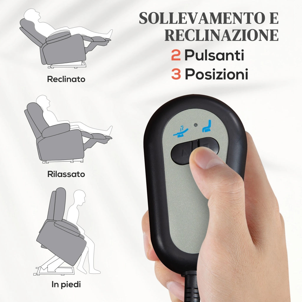 Poltrona Relax Alzapersona Elettrica Reclinabile ¨C Xylo ¨C Tessuto Grigio Chiaro con Poggiapiedi