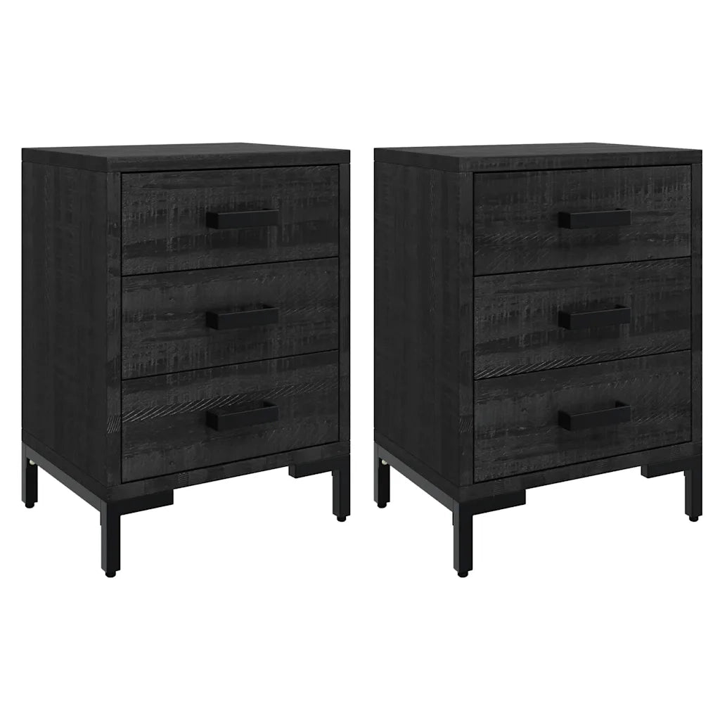 Set di 2 Comodini | Armadio da Notte | Mobiletto da notte Neri 40x30x55 cm in Legno Massello di Pino