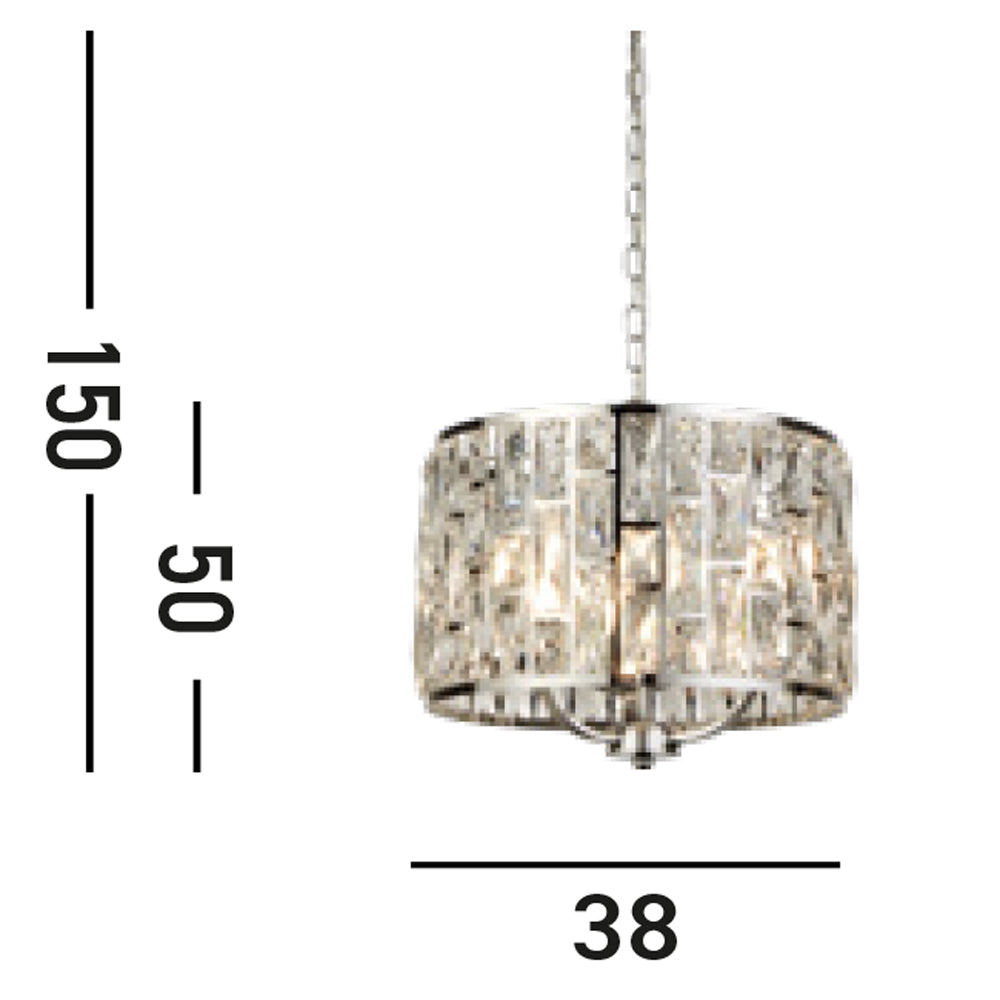 Lampadario Classico Gioiello Acciaio Cromo Vetro Trasparente 3 Luci E14