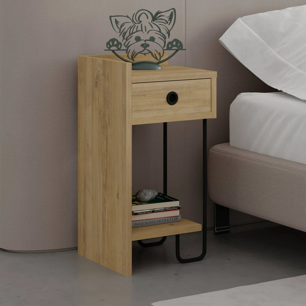 Cedro, Comodino un Cassetto, 32x30x61h cm Marrone Quercia