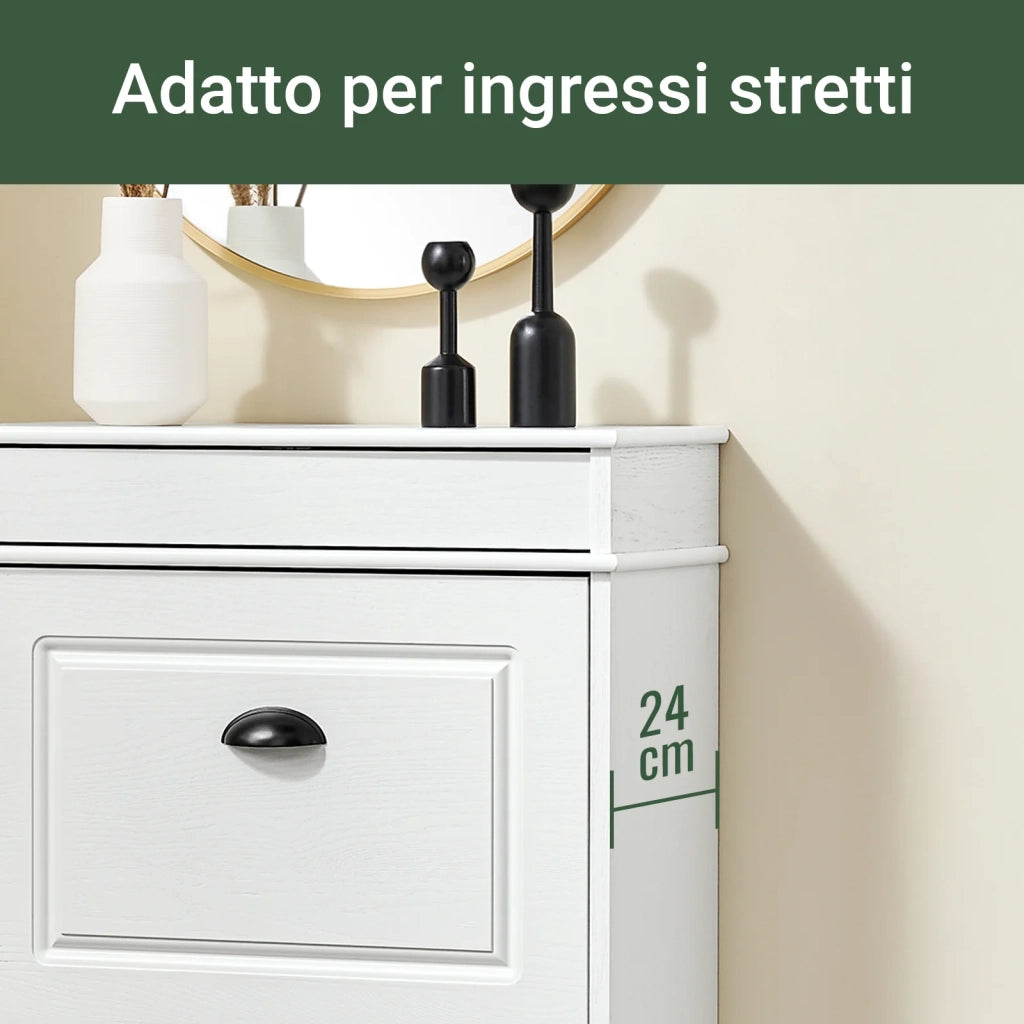 SoBuy FSR78-WG Scarpiera Salvaspazio Slim Mobiletto da Ingresso con 2 Ante a Ribalta Armadio Portascarpe Scarpiera Moderna per Ingresso, Corridoio o Camera 54x24x82cm Effetto Legno Invecchiato Bianco