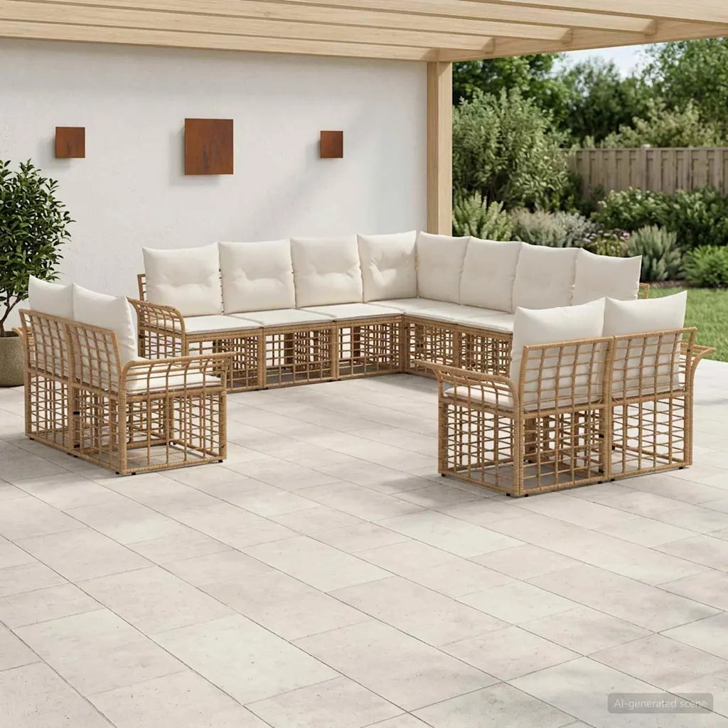 Set di divani da esterno 11 pcs Naturale e Bianco Crema