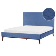 Letto imbottito in velluto blu 180 x 200 con struttura imbottita a nido d'ape trapuntato stile classico