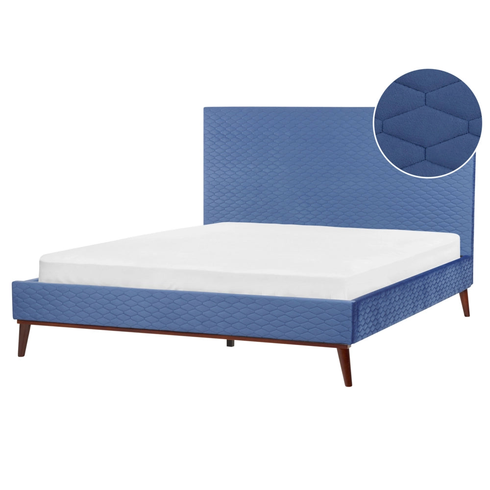 Letto imbottito in velluto blu 180 x 200 con struttura imbottita a nido d'ape trapuntato stile classico