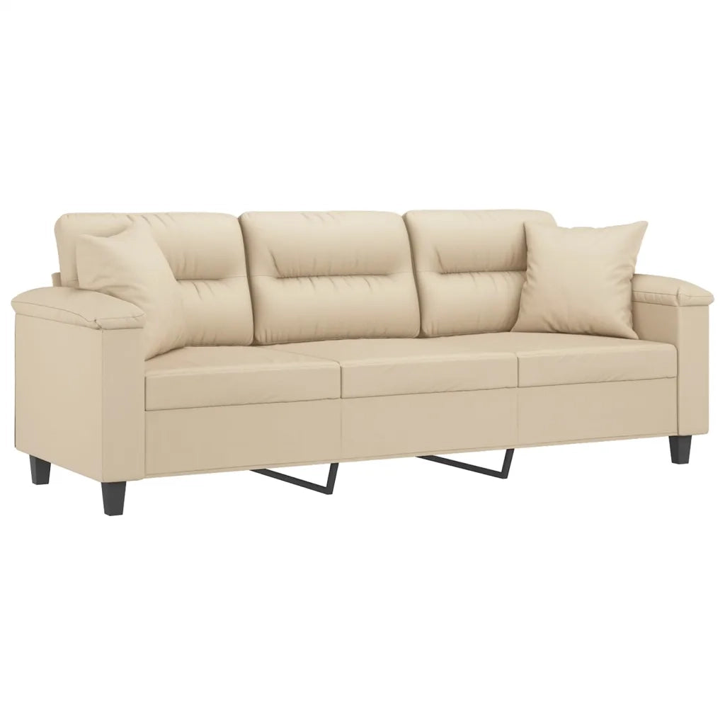 Divano a 3 Posti con Cuscini Crema 180 cm Tessuto Microfibracod mxl 99182