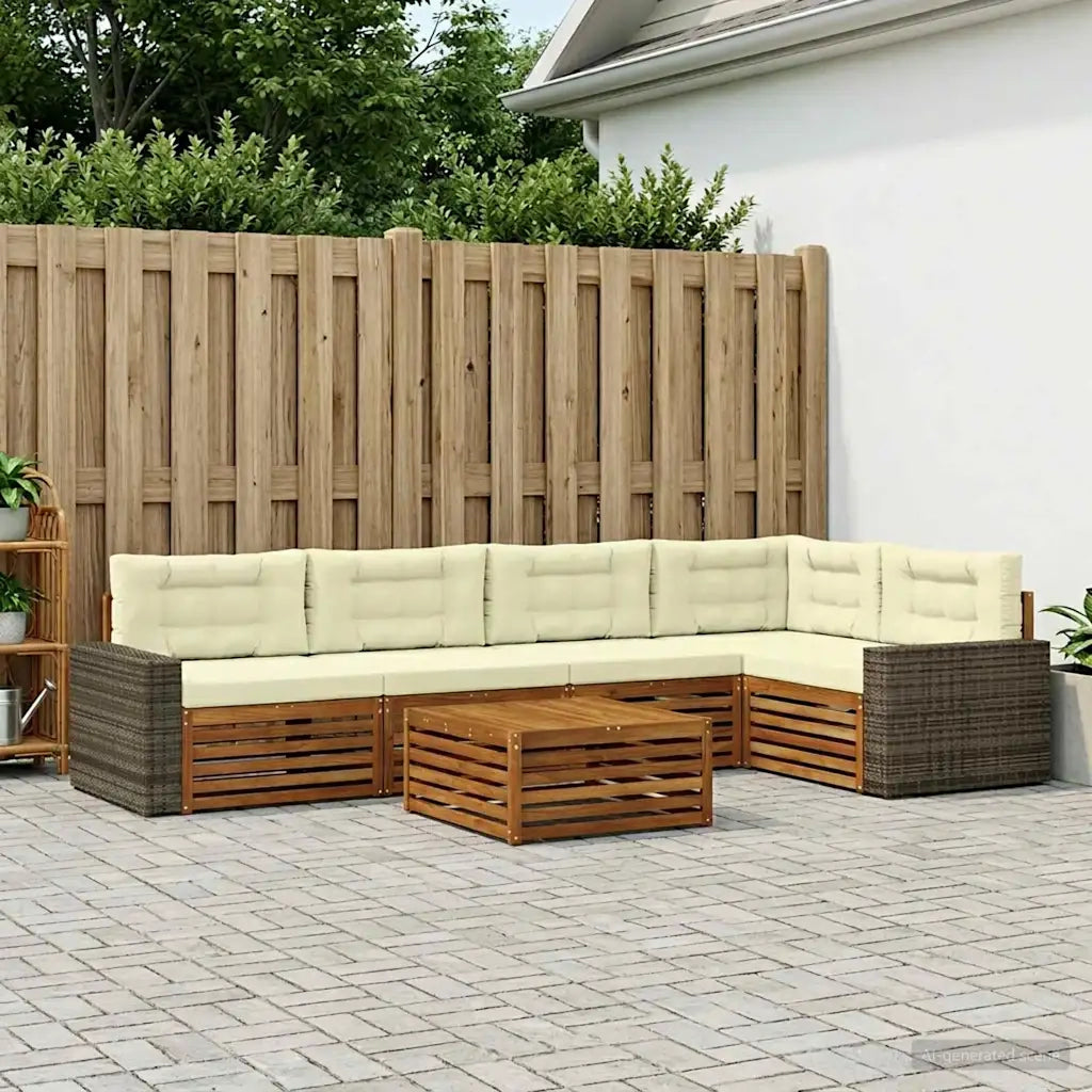 Set di divani da esterno 6 pcs Naturale e Crema 79 x 79 x 37 cm