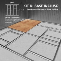 Casetta da Giardino 12.4m² con Fondazione, 4 Prese d'Aria e 2 Porte Scorrevoli, Capanno Porta Attrezzi in Lamiera d'Acciaio, 340x386x200 cm, Giallo