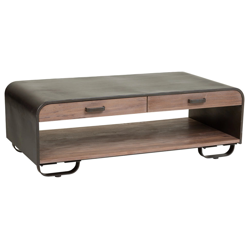 Tavolino da salotto in legno e metallo nero 120x62x41