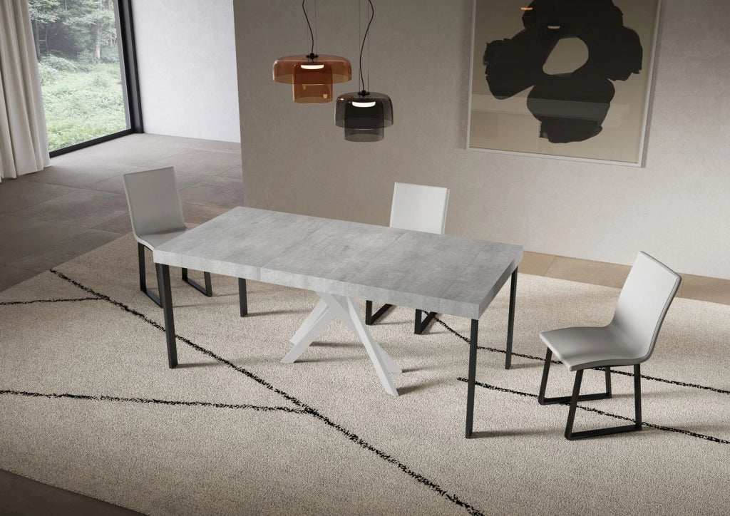 Consolle allungabile 90x40/196 cm Saki Small Premium Cemento gambe bianche