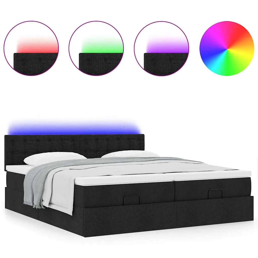 Struttura Letto Pouf con Materassi Nero 180x200 cm in Tessuto