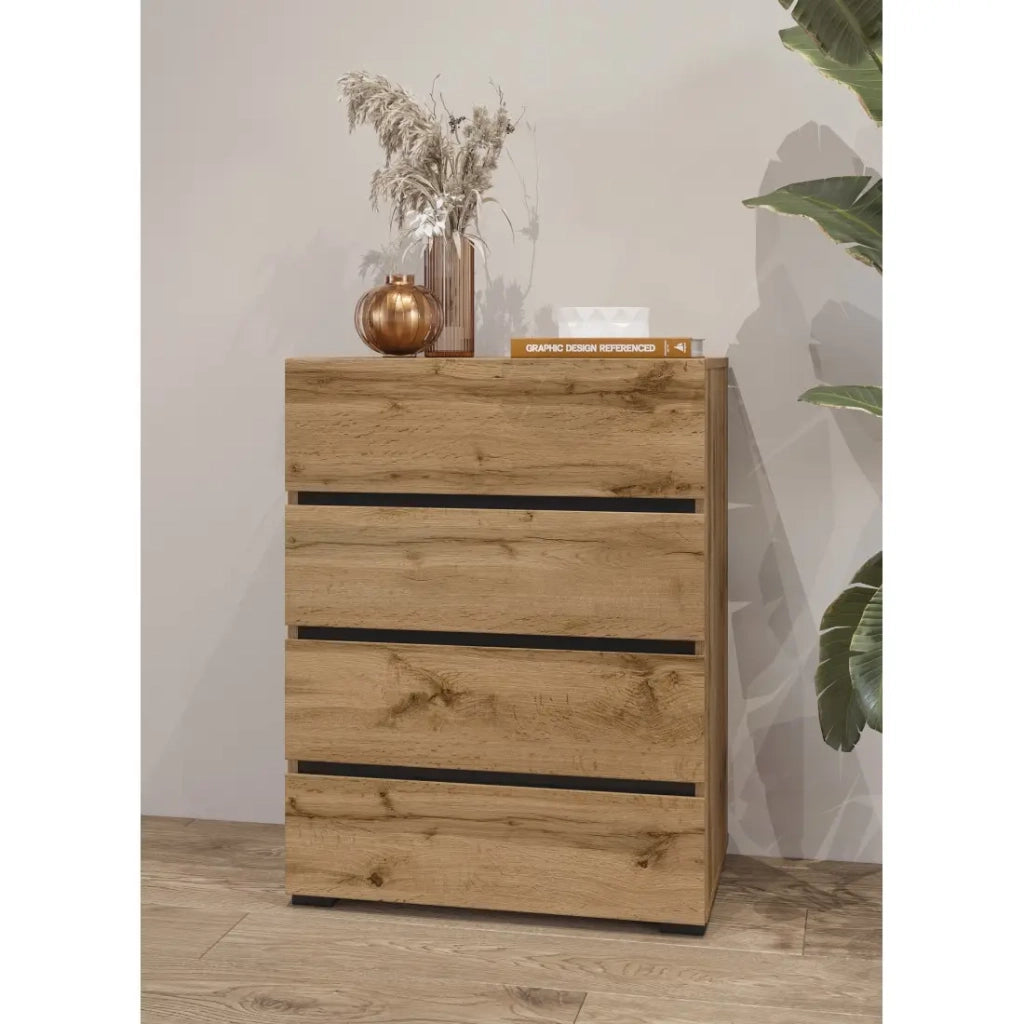 Piccolo buffet HAVANA – 4 cassetti – Rovere e nero – Stile naturale e moderno