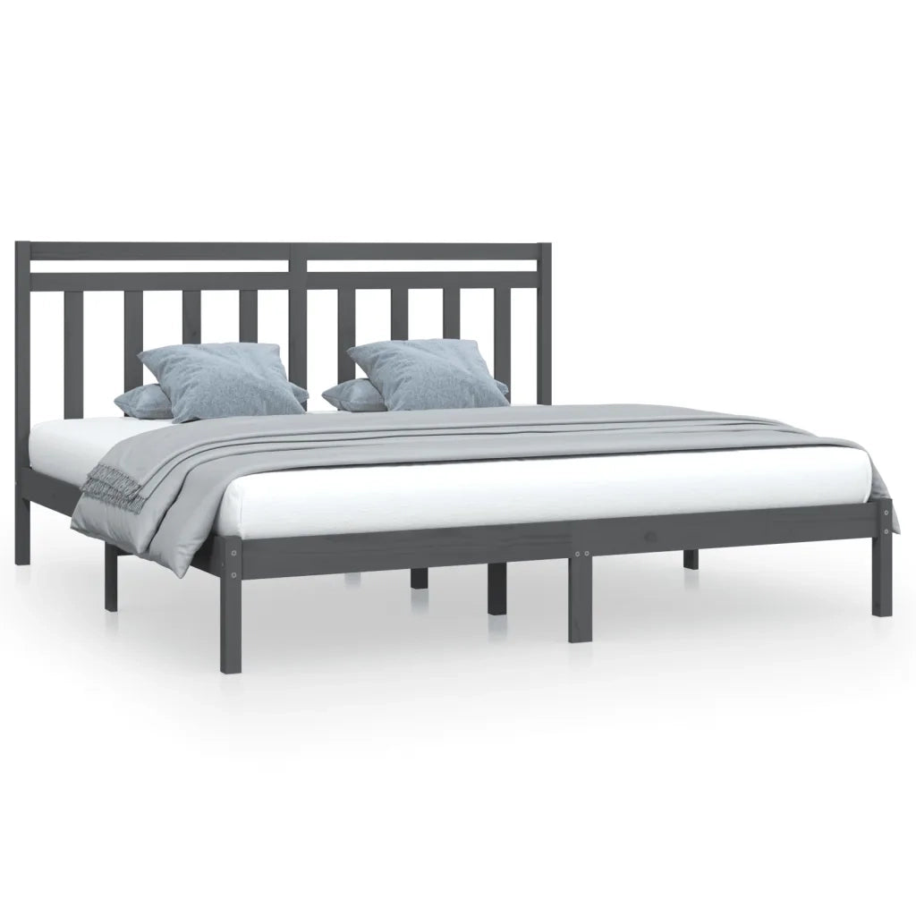 Letto matrimoniale | Letto per adulti | Giroletto Grigio in Legno Massello 200x200 cm