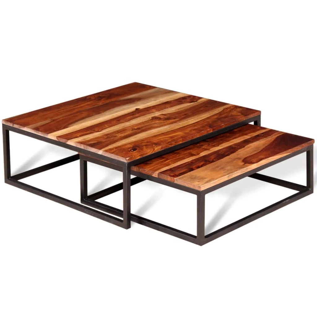 Set di 2 tavolini da caffè impilabili legno massello marrone 02_0042112