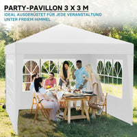 Gazebo 3 x 3 m in bianco con protezione UV 50+, tendone da giardino con lati rimovibili, tenda da festa con finestre, ad esempio per terrazze e festival