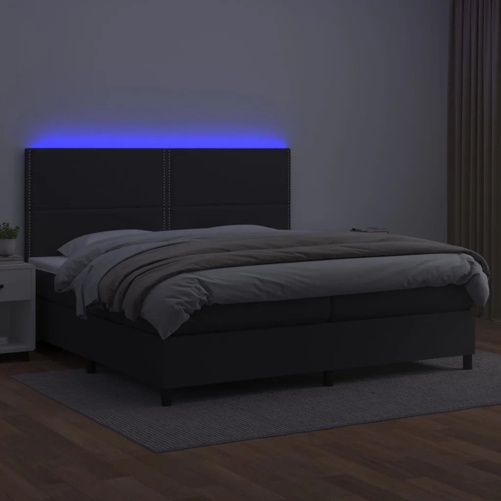 Giroletto a Molle con Materasso e LED Nero 200x200cm Similpelle cod mxl 63789