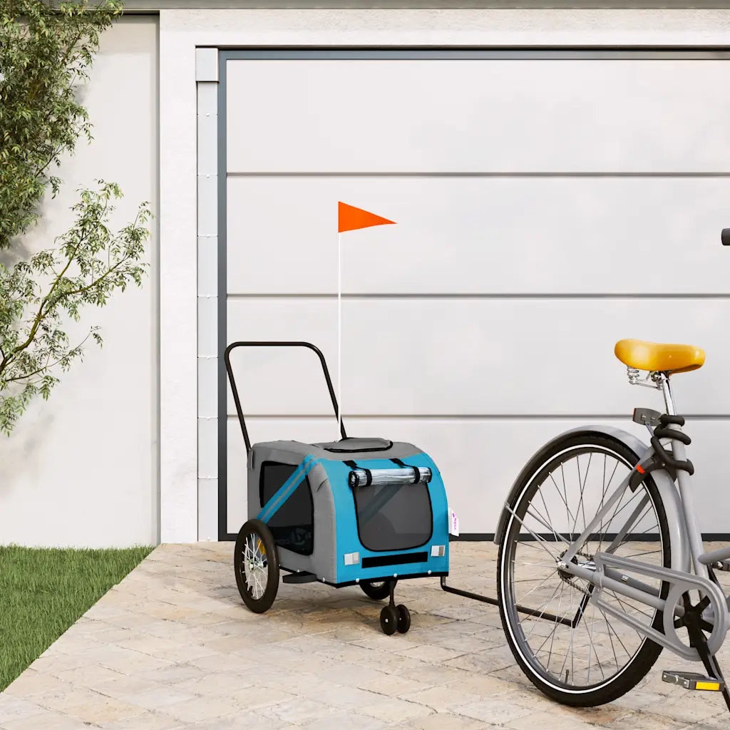 Rimorchio da Bici per Animali Blu e Grigio Oxford e Ferro