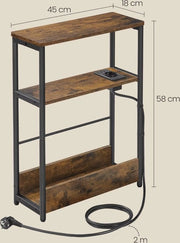 Tavolo supplementare - Tavolo da soggiorno - Tavolo finale - Tavolo da caffè - Cuscino da lettura - Con presa di corrente e USB - Industriale - Legno e metallo - Moka/nero - 18x45x58cm