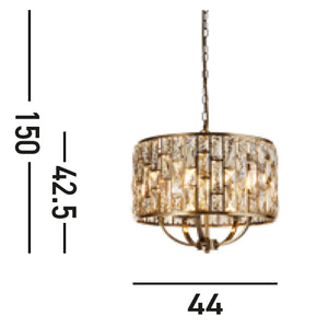 Lampadario Classico Gioiello Acciaio Ottone Vetro 5 Luci E14