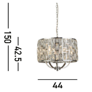 Lampadario Classico Gioiello Acciaio Cromo Vetro Trasparente 5 Luci E14