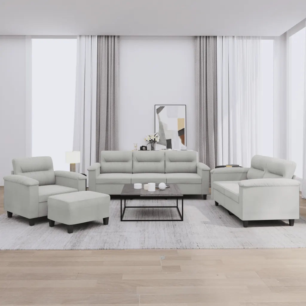 Set Divani 4 pz con Cuscini Grigio Chiaro in Tessuto Microfibra