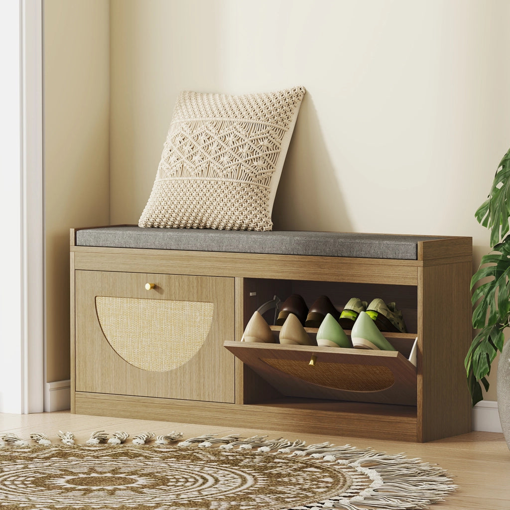 Cassettiera per Scarpe con Seduta ¨C Minimal ¨C Legno Naturale 60x40x90
