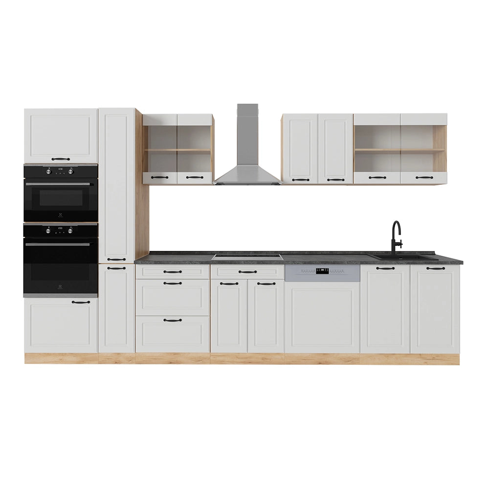 Vicco Cucina componibile Casa di campagna bianca/quercia dorata 350 cm senza piano di lavoro