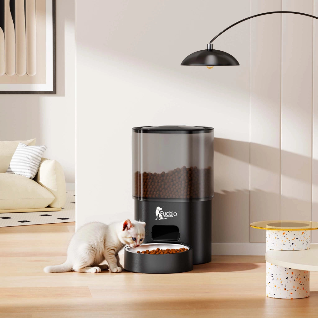 Fudajo Mangiatoia e abbeveratoio automatico per cani e gatti, distributore automatico di cibo da 3 litri e abbeveratoio da 2,5 litri, controllo mangime via app, colore nero