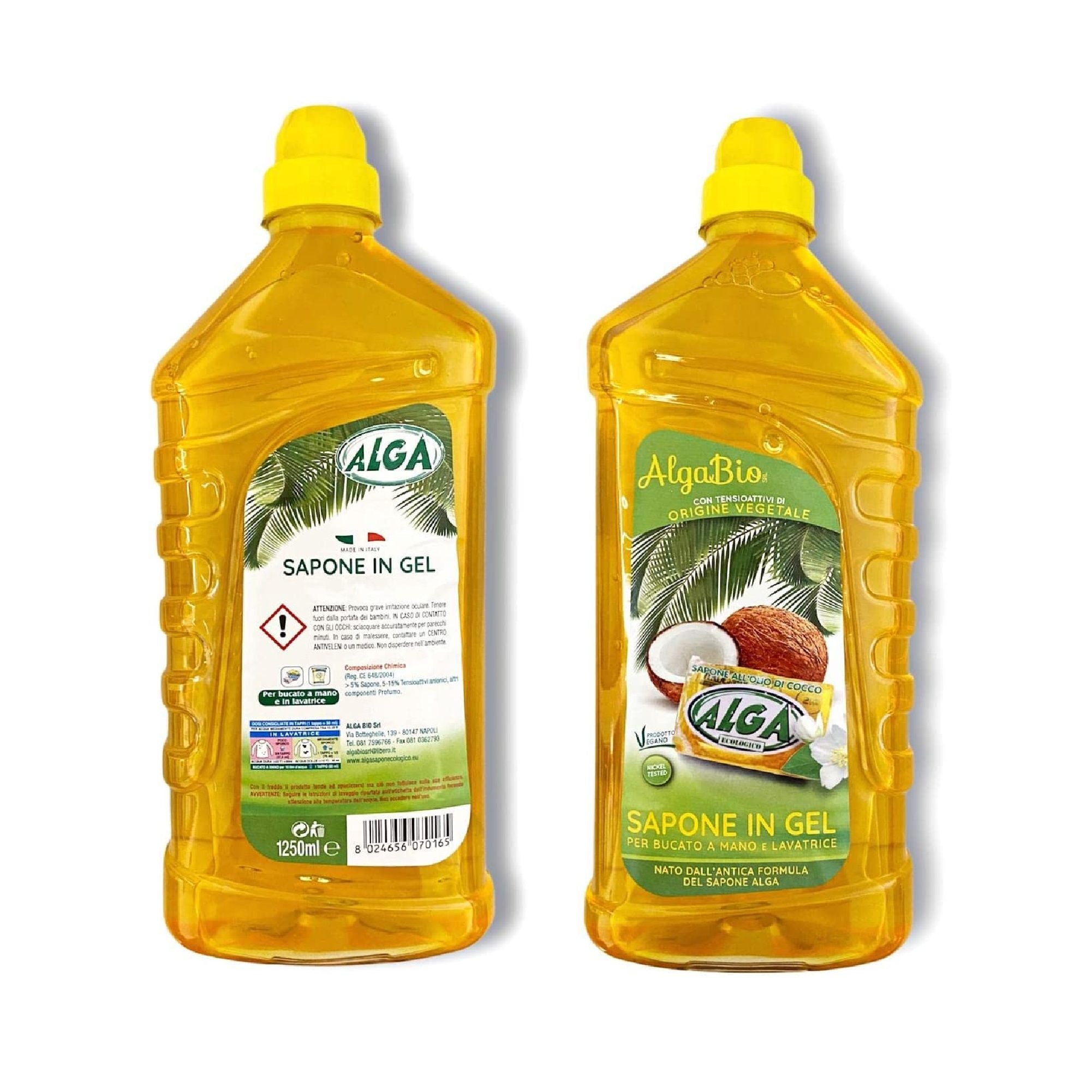 Sapone gel bucato a mano lavatrice ALGA 1250 ml tensioattivi vegetali vegano