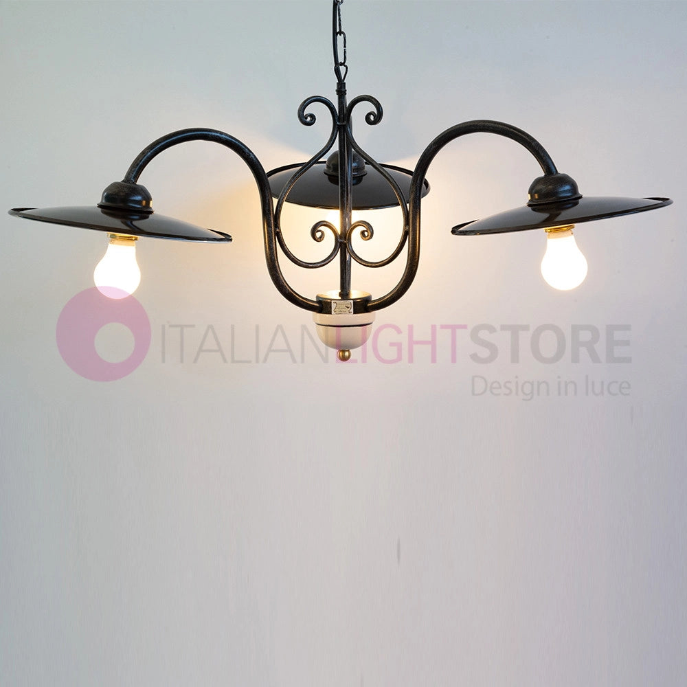 PIATTO Lampadario 3 Luci in Ferro Piatti Smaltati Nero/Bianco