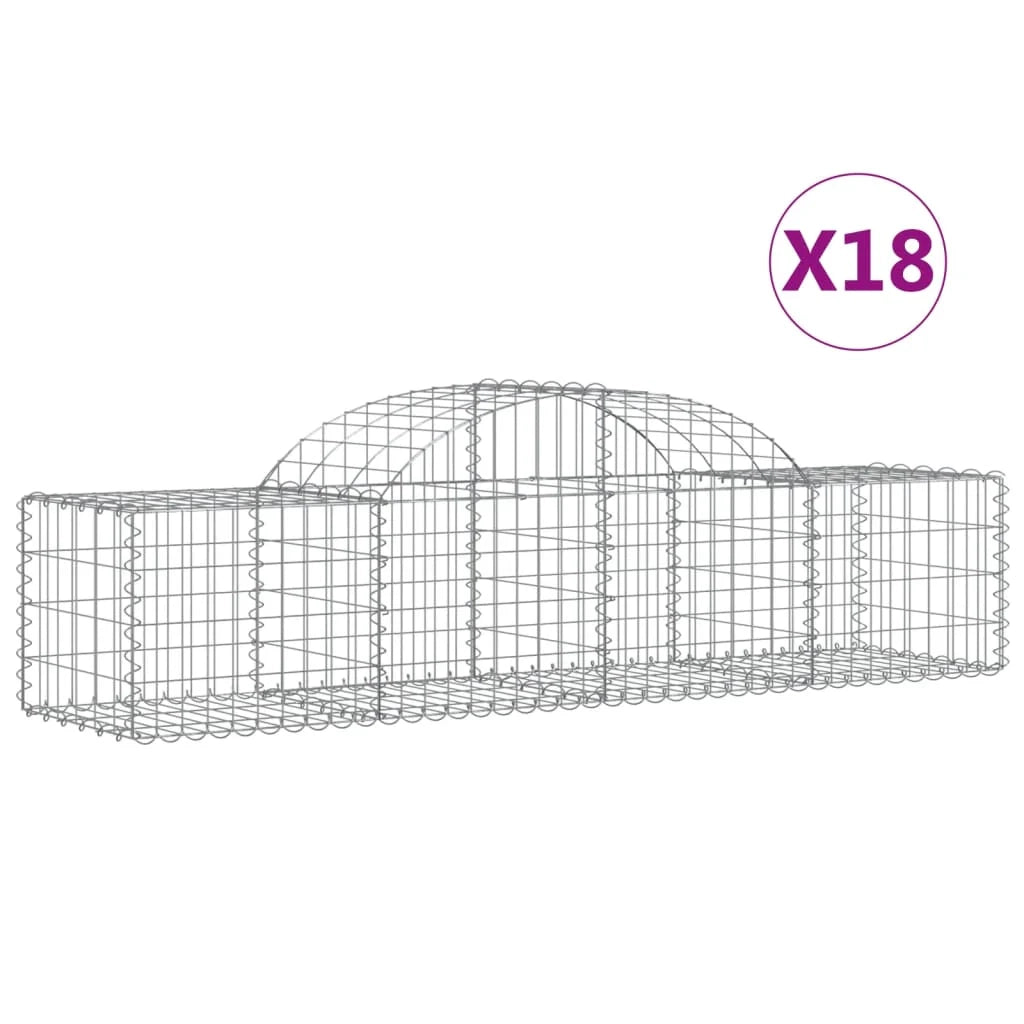 Cestini gabbioni recinzione a gabbia muro di contenimento ad arco 18 pezzi 200 x 50 x 40/60 cm ferro zincato argento 02_0040506
