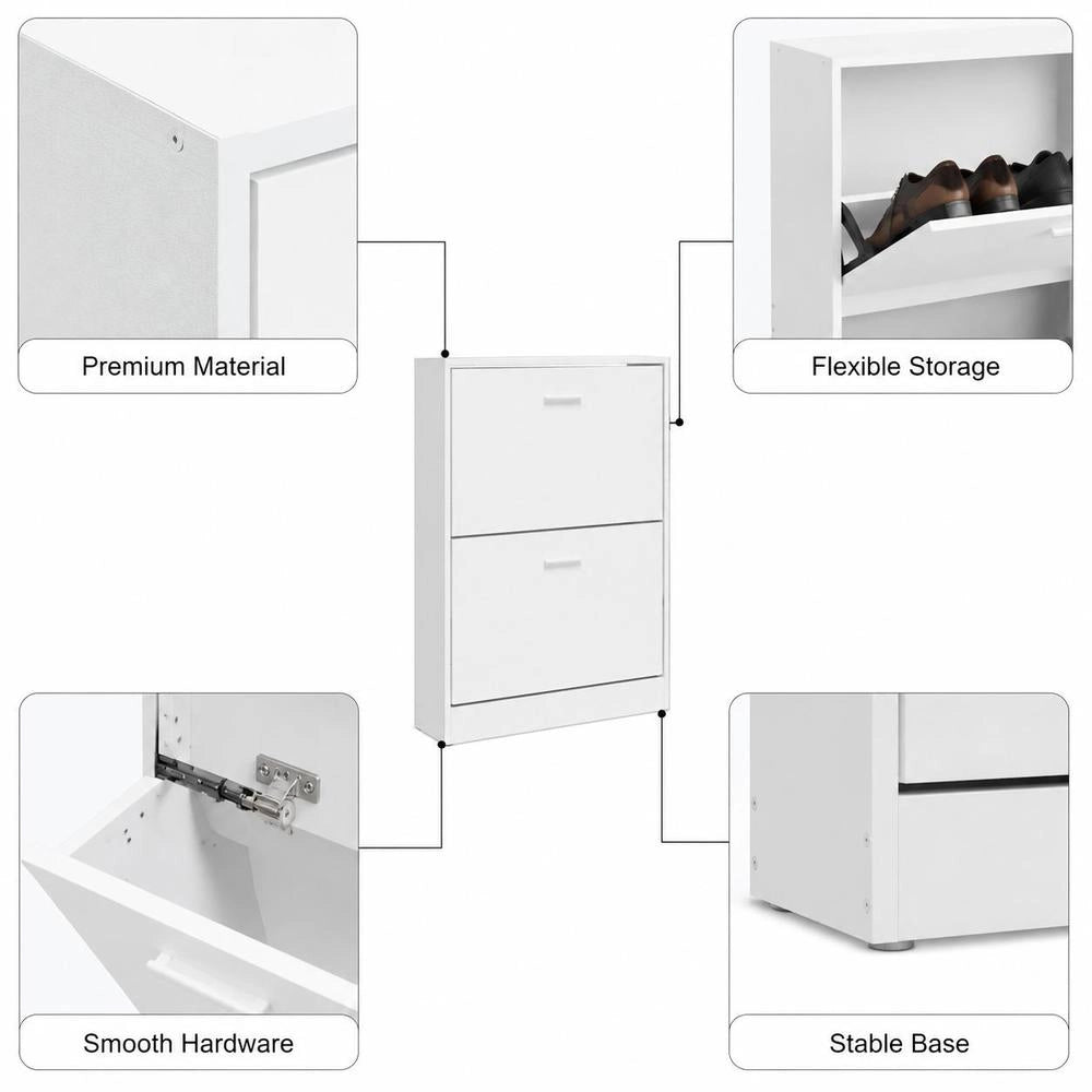 Shoe Cabinet, White, 59 X 17 X 81 Cm, Wood-based Material
