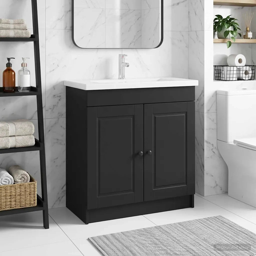 Mobiletto da bagno sotto il lavello Nero 56 x 37,5 x 81 cm 890065