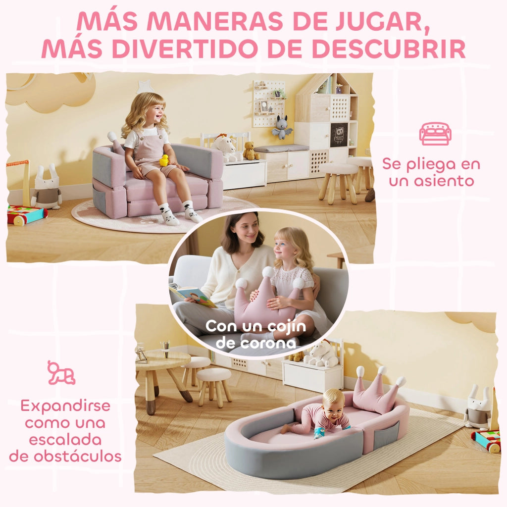 Letto a soppalco con cuscino corona ¨C zephmum ¨C rosa e azzurro 116x61x14