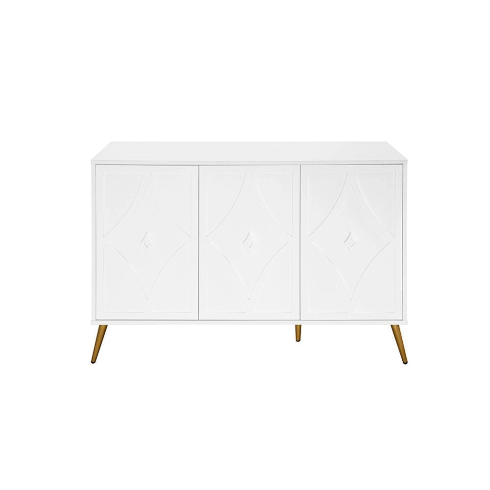 Buffet a 3 ante - Xylo - 120¡Á40¡Á80 cm - Bianco - Motivo 3D piedi dorati