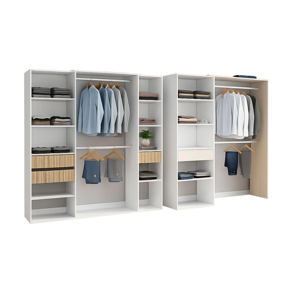 Armadio Camera da Letto Falcade, Guardaroba Grande Modulabile, 354x187h cm Bianco Rovere