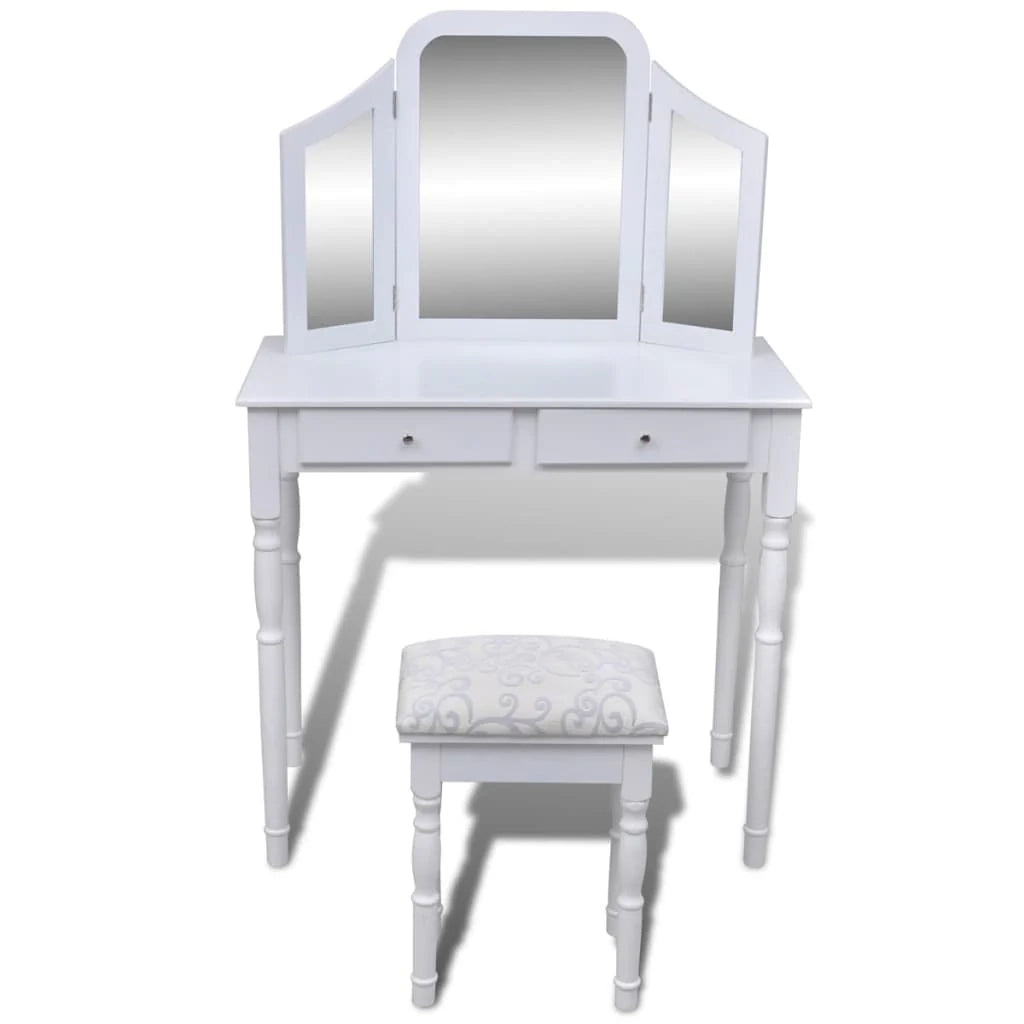 Toeletta dal design contemporaneo tavolo da trucco mobile da camera da letto con specchio e sgabello 80 x 40,5 x 74,5 cm 2 cassetti bianco 02_0021276